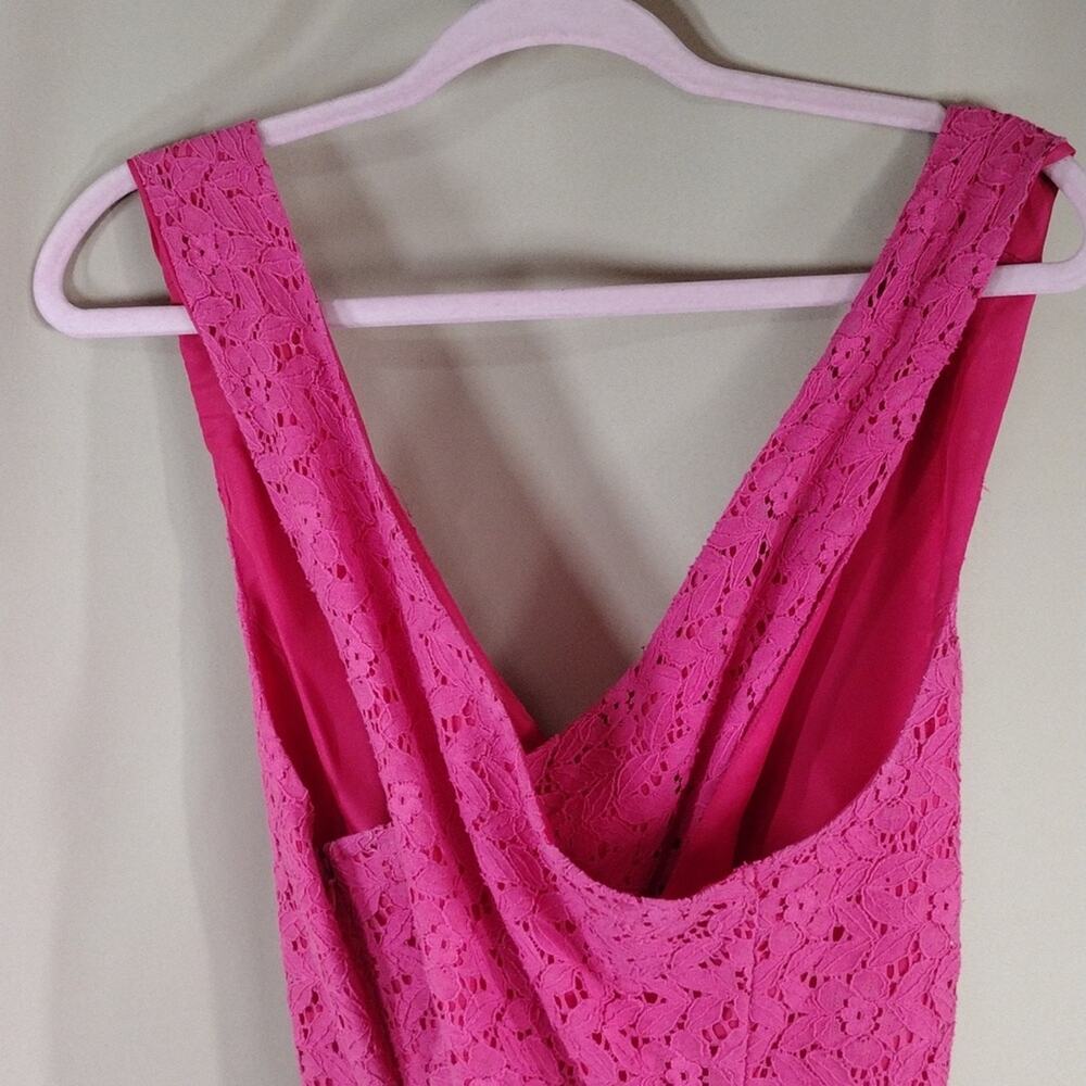 Nicole by Nicole Miller Hot Pink Lace Sleeveless Peplum V Neck Top Flowy Blouse - Picture 3 of 10